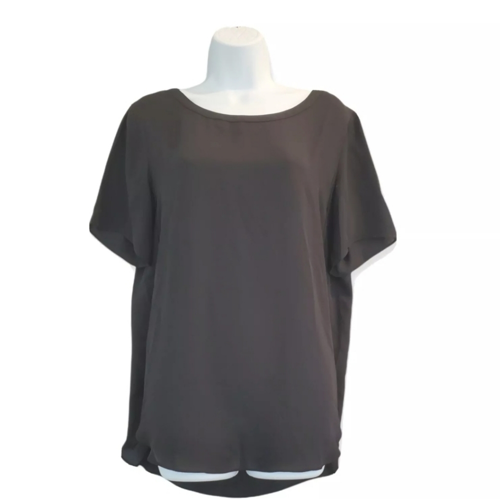 Kobi Halperin Women's Sheer Black Short Sleeve Shirt Blouse  Large